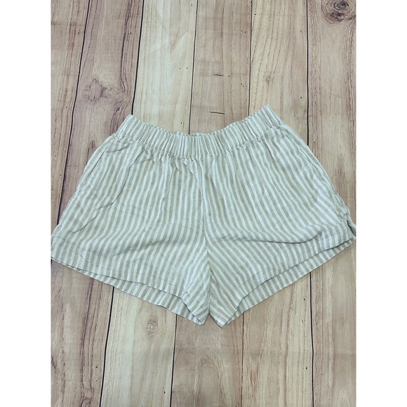 Abercrombie & Fitch Pants - Abercrombie & Fitch Womens Linen Blend Striped Shorts Tan White Large Elastic L